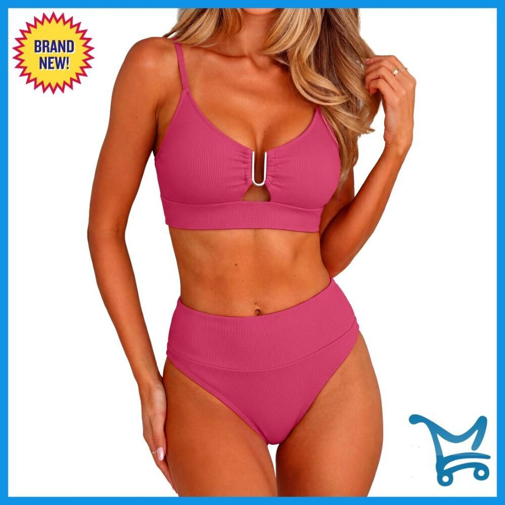 High Waisted Bikini Set U-Wire Cutout Slim Fit Adjustable Straps Summer Swimwear